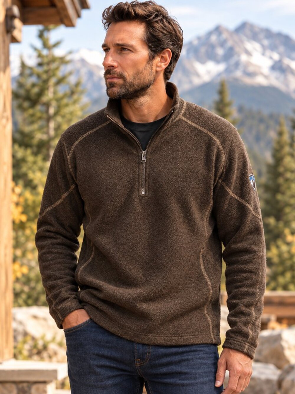 Kuhl Thermo Kore Pullover Mens M Brown Quarter Zip Hiking Outdoor Athleisure